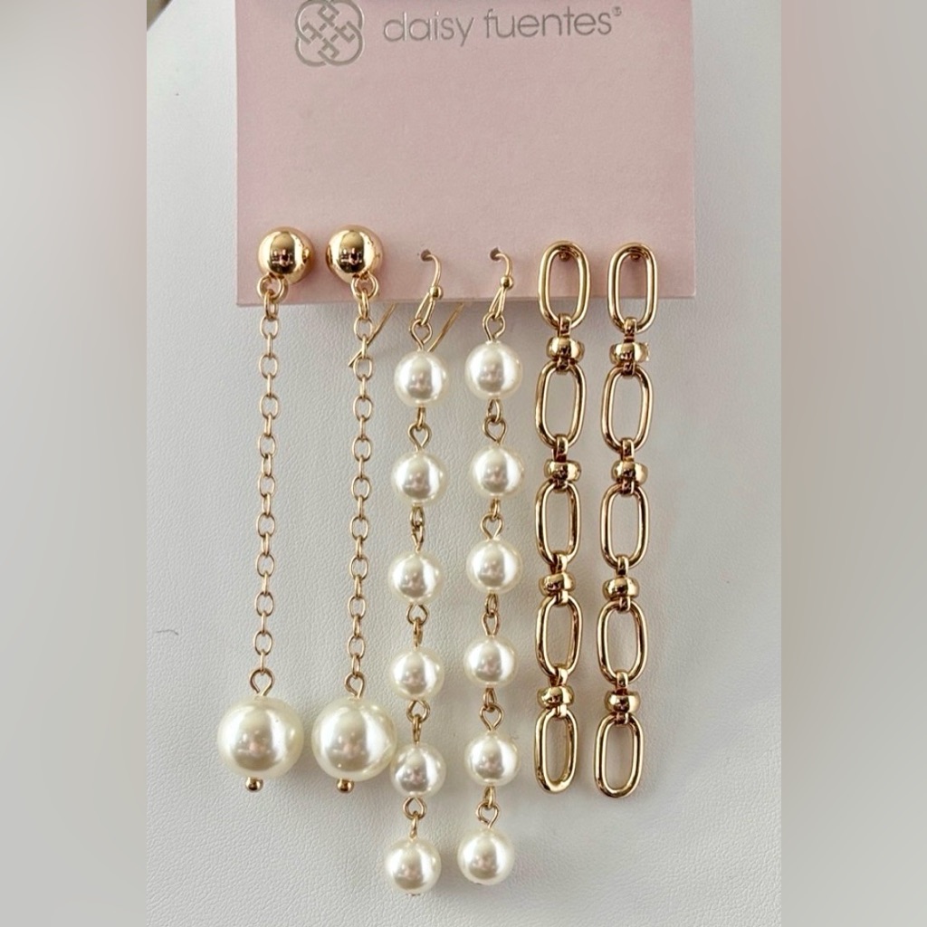 Daisy Fuentes 3 Pk Goldtone ChainsPearl LikePost Fishhook Dangle Earrings 12$